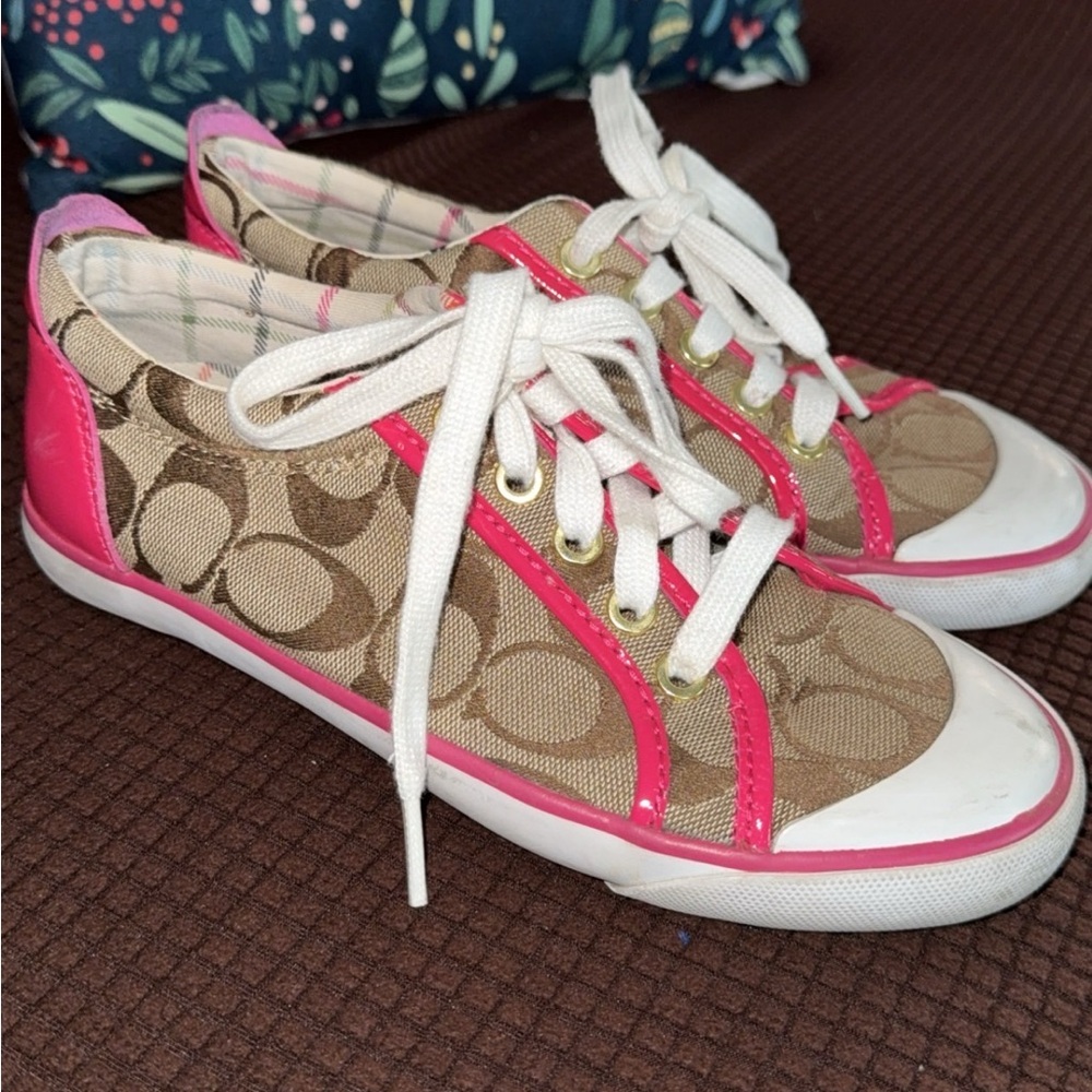 Coach Women's Pink and Tan Sneakers